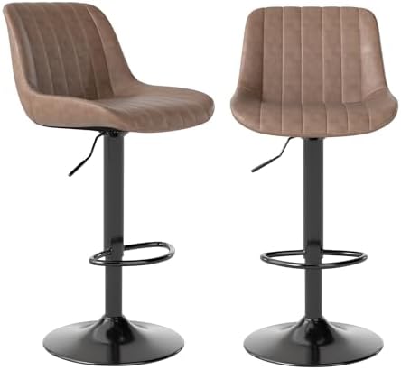 Youhauchair Adjustable Faux Leather Bar Stools Set of 2, Light Brown