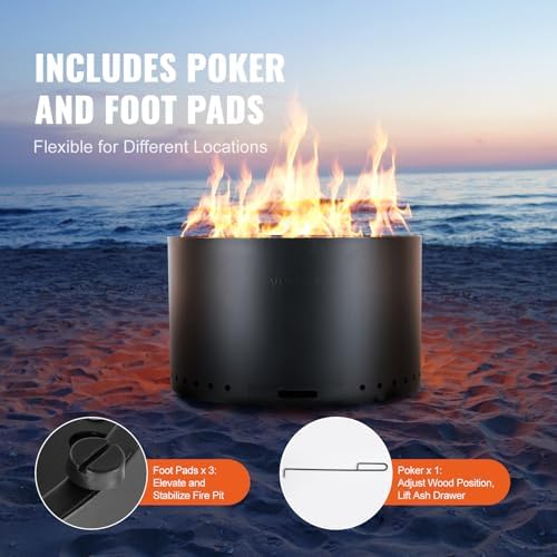 VEVOR Smokeless Fire Pit Stove Bonfire, H: 17 in x Dia: 28 in,Wood Burning Fi...