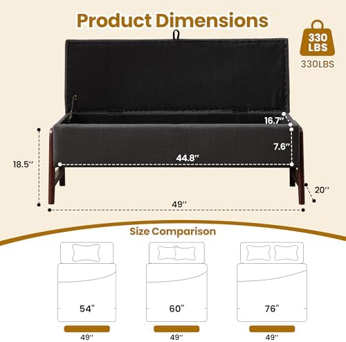 48" Storage Bench, Tufted End of Bed Bench, Upholstered Storage Ottoman ...