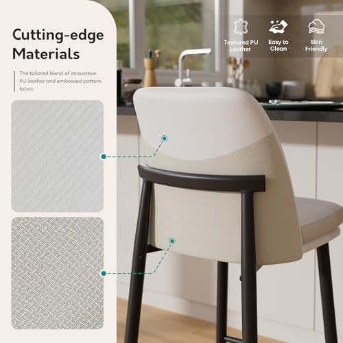 GXJ White Counter Height Bar Stools Set of 2, Dual Textured Seats