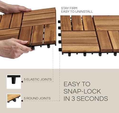 THYOI Premium Deck Tiles, 10 Pcs Patio Flooring - Golden Teak - Round Joint