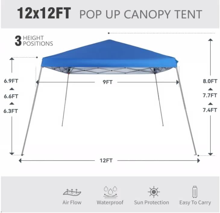 PHI VILLA 12x12 Pop Up Canopy Tent, Slant Leg Easy Instant Sun Shade
