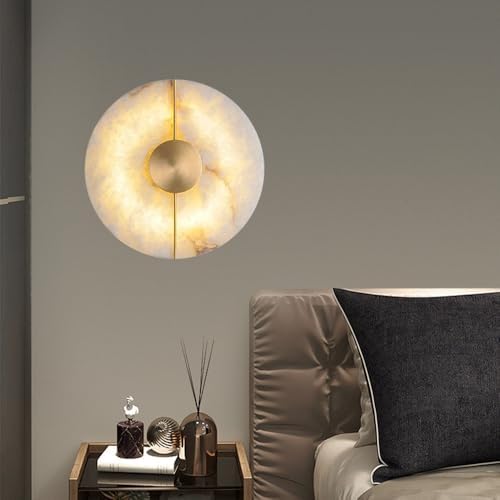 White Alabaster Wall Sconce Brass Natural Marble Wall Sconce Vintage Gold Rou...