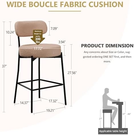 DYHOME Bar Stools Set of 3, Boucle Counter Hight Bar Stools, 28 inch Beige Ba...