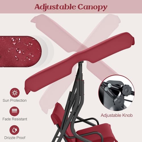 Tangkula 3 Person Porch Swing with Cushions & Canopy, Wine