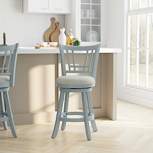 Hillsdale Fairfox 24.5" Wood Swivel Counter Height Stool, Blue Wire Brush