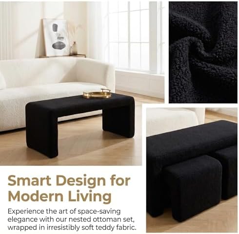 LukeAlon 3-Piece Nesting Ottoman Bench Set, 40.5" Wide Upholstered End o...