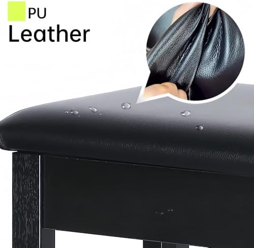 Sanpuli Solid Wood Piano Bench with Storage, Piano Stool and Padded Cushion, ...