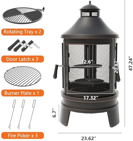 Gotland 2 in 1 Metal Chimenea with Grill, Outdoor Fire Pit with Adjustable Gr...