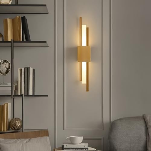 Modern Golden LED Wall Sconce, Geometric Metal and Acrylic Vertical Wall Lamp...