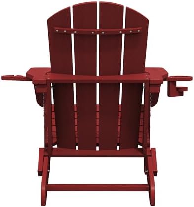SERWALL Outdoor Adirondack Chair Set of 2 with 2 Cup Holders,Foldable,Red