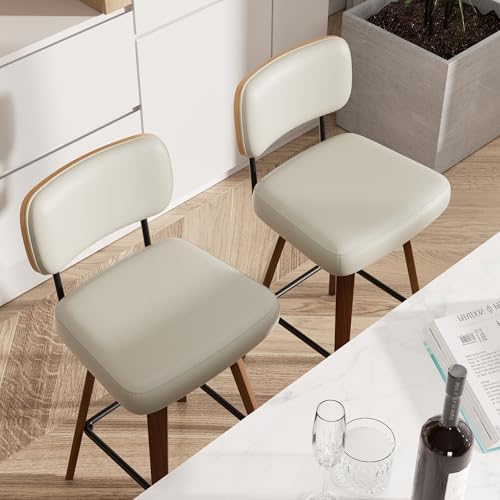 Swivel Bar Stools Set of 3, 26" Upholstered Faux Leather Counter Height ...