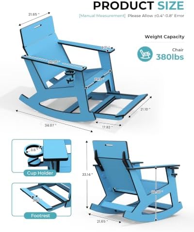 Ciokea Outdoor Rocking Chair with Pull-Out Footrest, Solid Backrest, Blue