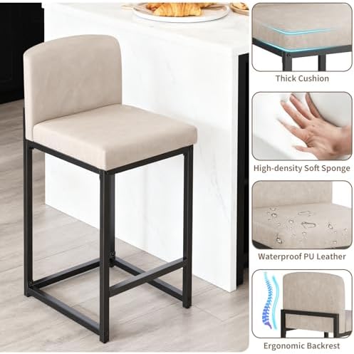GarveeHome Bar Stools Set of 2, Modern Counter Height Bar Stools with Back an...