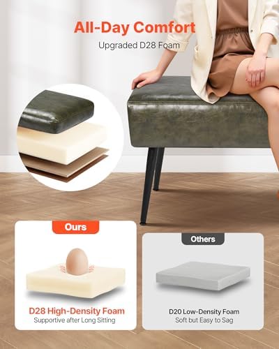 VEVOR Leather Bedroom Bench, PU Leather Bench with Metal Legs and with Stitch...