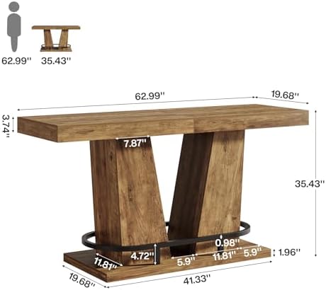 Tribesigns 62.99" Industrial Bar Table for 4-6, Rectangle Counter Height...