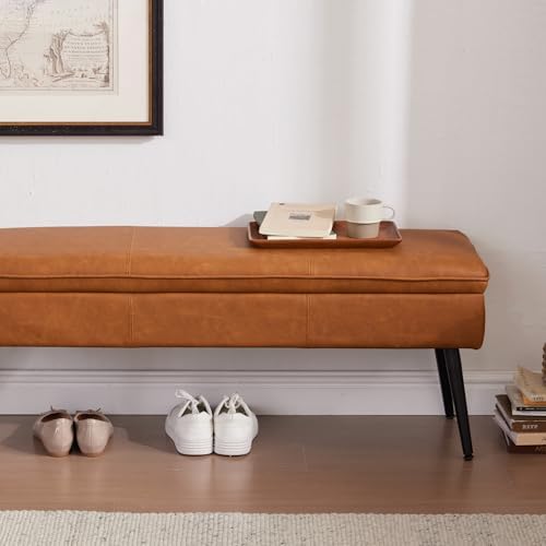 Ottoman with Storage Bench, Upholstered Large Entry Bench Cognac