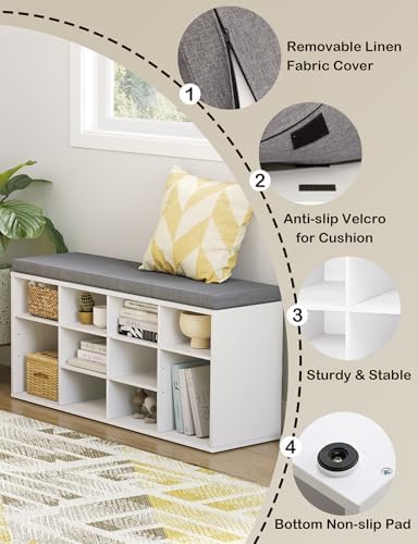 DINZI LVJ Shoe Storage Bench with Cushion, 40.9" Cubby Shoe Rack, 12-Cubby