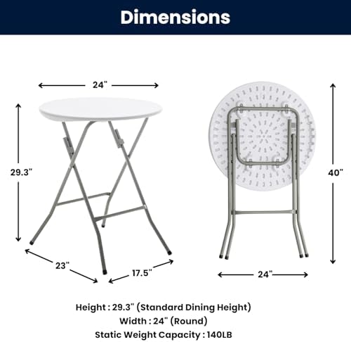 BTEXPERT White 24" Round Plastic Folding Table Commercial Portable for P...