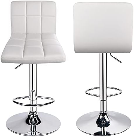 Leopard Bar Stools, Modern PU Leather Bar Stool with Back, Set of 2, White