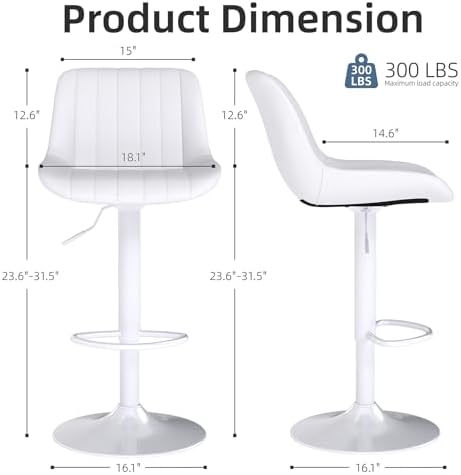 Youhauchair Adjustable Faux Leather Bar Stools Set of 2, White