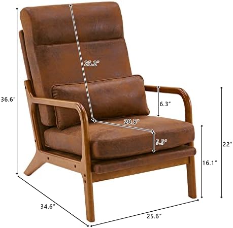 Karl home Accent Chair High Back Mid-Century Modern, Brown