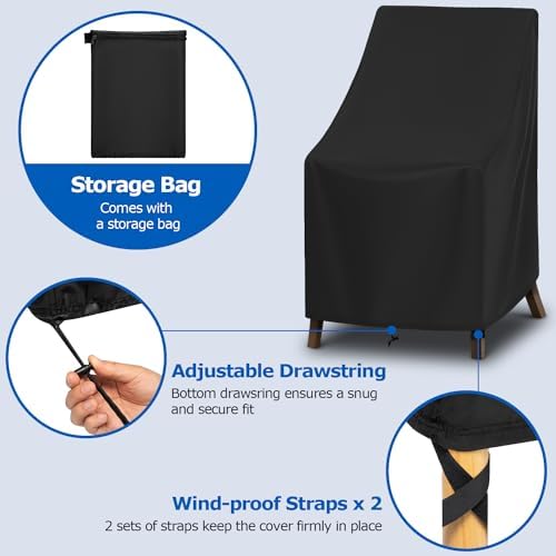 SunPatio Outdoor High Back Chair Covers 2 Pack, 27"W x 30"D x 42&qu...