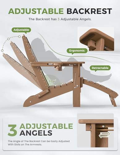 Ciokea HDPE Folding Adirondack Chair with Footrest,Teak,2