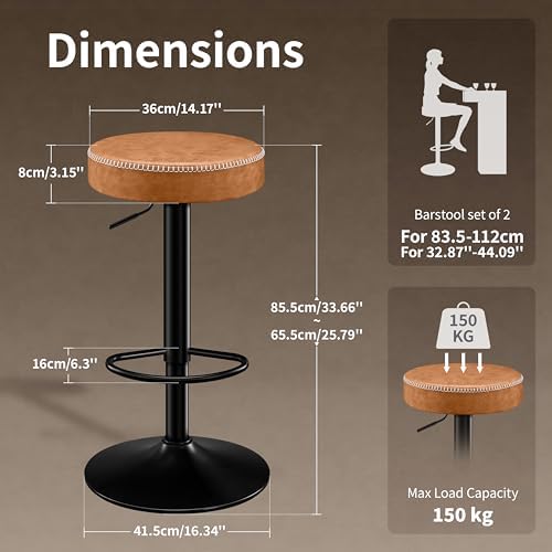STOOLINK Tall Bar Stools Set of 2, Microfiber Leather Bar Height Stools