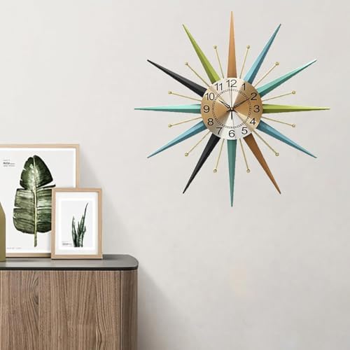 22 Inch Mid-Century Style Metal Crystal Wall Clock, Star-Shaped Silent Decora...