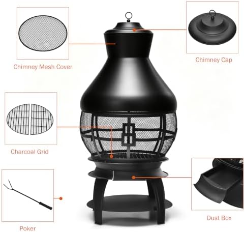 Giantex Wood Burning Chiminea, Heavy Duty Fireplace Chiminea for Patio