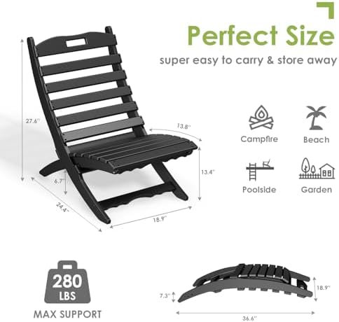 GREENVINES Folding-Xavier-Adirondack-Chairs Set of 2, HDPE Plastic, Black