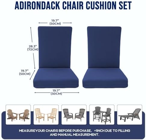 2 Pack Adirondack Chair Cushions, Waterproof & UV-Resistant Outdoor Rocki...