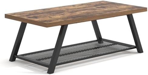 FOLUBAN Coffee Table with Storage for Living Room, Rustic Brown, 47 Inch
