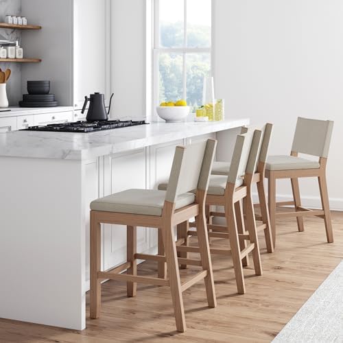 Nathan James Linus Modern Upholstered Counter Height Bar Stool with Back and ...