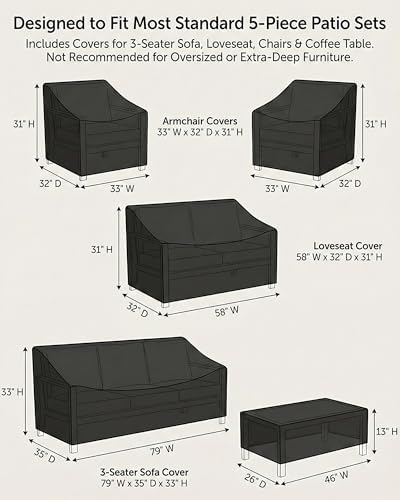 Patio Furniture Cover Set, 5-Piece Outdoor Furniture Cover Waterproof, 600D H...