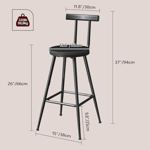 MAHANCRIS Bar Stools, Set of 2 Bar Chairs with Backrest and Footrest, 26&quot...