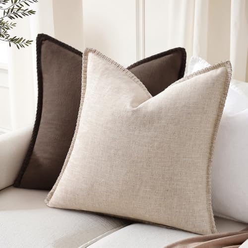 decorUhome Linen Natural Beige Throw Pillow Covers 24X24 Set of 2