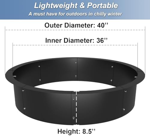 36-Inch Round Outdoor Fire Pit Ring Insert Firepit Kit, Black