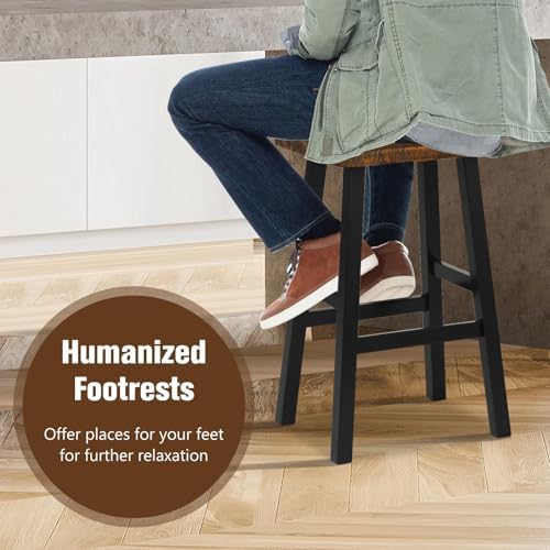 ERGOMASTER Wooden Backless Saddle Barstools Set of 2, 29-inch Bar Height Rust...