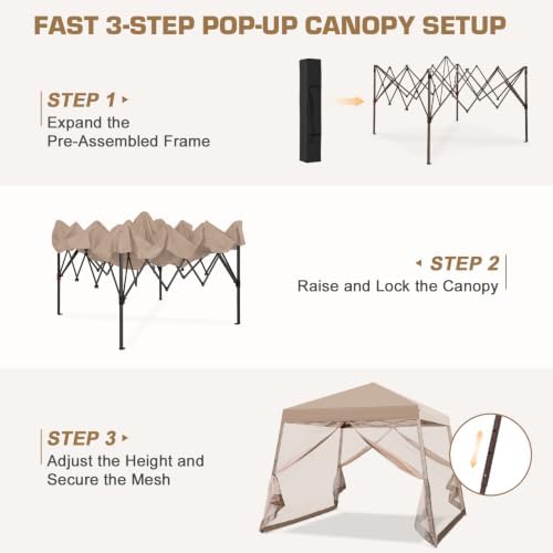 EAGLE PEAK 10x10 Slant Leg Easy Setup Pop Up Canopy Tent with Mosquito Nettin...