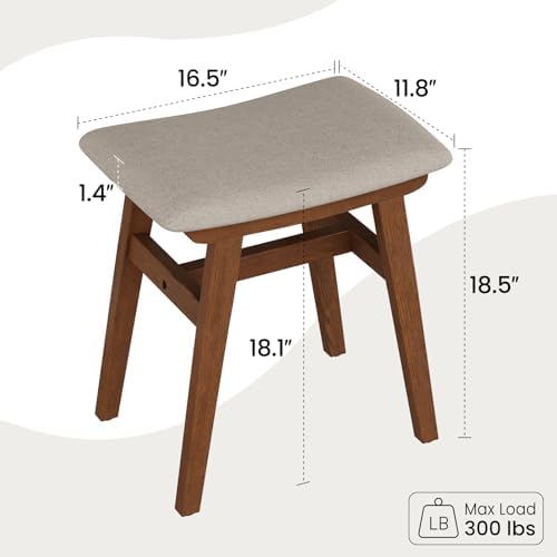 Solid Wood Vanity Stool, Padded Foot Stools Ottoman, Walnut