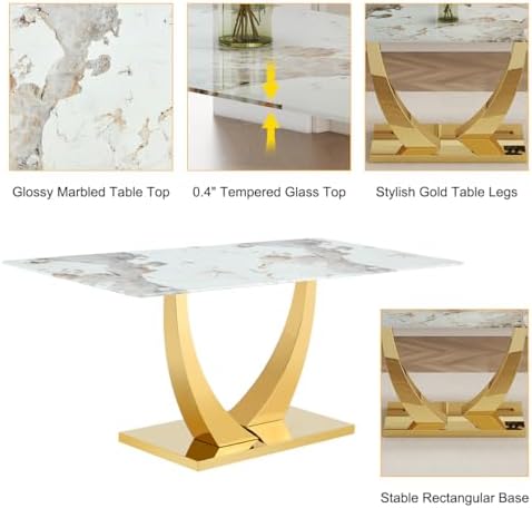 63” Glass Dining Table, Dining Table for 6, Modern Kitchen Table
