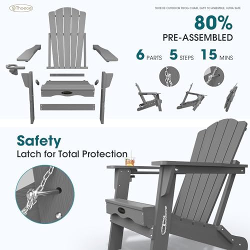 THOEOE Folding Adirondack Chair, All-Weather Fire Pit Chair with Cup Holder