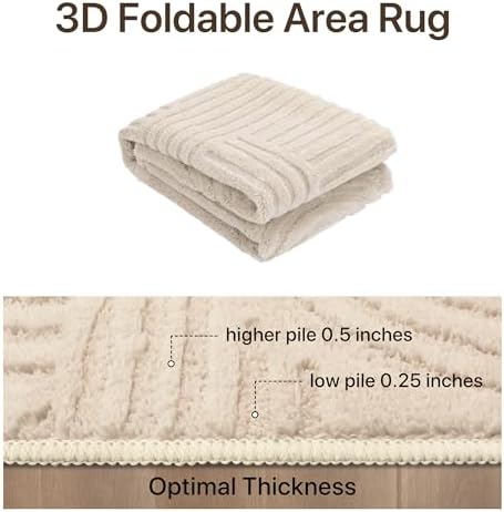 GENIMO Beige Rug 5x7 Washable Area Rugs for Living Room, Soft High Low Pile