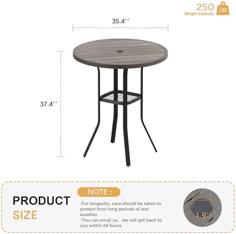 VICLLAX 35.5" Round Outdoor Bar Table, Bar Height Patio Table with Adjus...