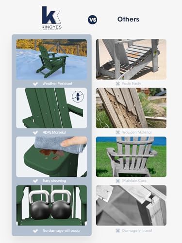 KINGYES Folding Adirondack Chair Set of 2 with 2 Cup Holders, Green