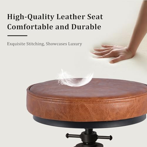 LOKKHAN Industrial Bar Stools-Swivel Leather Metal Bar Stool-20-27 Inch Tall ...