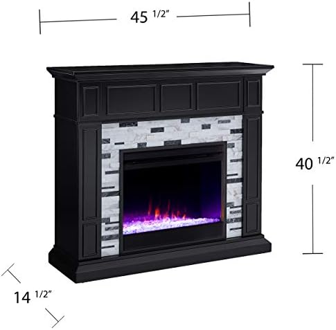 SEI Furniture Drovling Marble Tiled Color Changing Electric Fireplace, Black-...