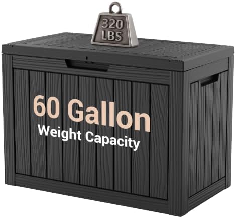 DRATO 60 Gallon Outdoor Storage Box Waterproof, Lockable Deck Box, Black